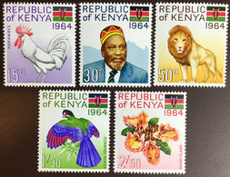 Kenya 1964 Republic Day Animals Birds Orchids MNH - Kenya (1963-...)
