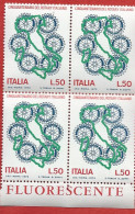 Italia 1973; Cinquantenario Del Rotary Italiano. Quartina Di Bordo FLUORESCENTE. - 1971-80: Nieuw/plakker