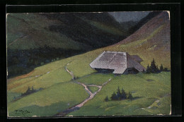 Künstler-AK Fritz Reiss: Eine Einsame Hütte Am Berghang, Sommer Im Schwarzwald  - Altri & Non Classificati
