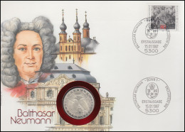 Numisbrief Balthasar Neumann, 5 DM / 80 Pf., ESST Bonn 15.01.1987 - Numismatische Enveloppen