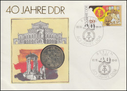 DDR-Numisbrief 40 Jahre DDR, 10-Mark-Gedenkmünze, ESSt 3.10.1989 - Sobres Numismáticos