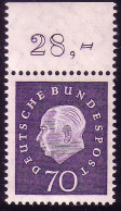 306 Heuss III 70 Pf Oberrand ** Postfrisch - Unused Stamps
