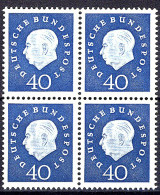 305 Heuss III 40 Pf Viererblock ** Postfrisch - Unused Stamps