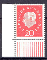 304 Heuss III 20 Pf Ecke Ul ** Postfrisch - Unused Stamps