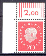 304 Heuss III 20 Pf Ecke Ol ** Postfrisch - Unused Stamps