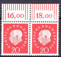 304 Heuss III 20 Pf Paar OR ** Postfrisch - Unused Stamps