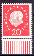 304 Heuss III 20 Pf Unterrand ** Postfrisch - Unused Stamps