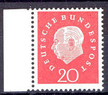 304 Heuss III 20 Pf Seitenrand Li. ** Postfrisch - Unused Stamps