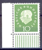 303 Heuss III 10 Pf Ecke Ul ** Postfrisch - Unused Stamps