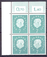 302 Heuss III 7 Pf Eck-Vbl. Ol ** Postfrisch - Unused Stamps