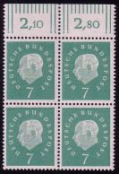 302 Heuss III 7 Pf OR-Viererbl. ** Postfrisch - Unused Stamps