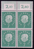 302 Heuss III 7 Pf OR-Viererbl. ** Postfrisch - Ongebruikt