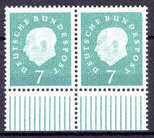 302 Heuss III 7 Pf Paar UR ** Postfrisch - Unused Stamps