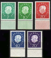 302-306 Heuss 5 Werte, Unterrand-Satz ** - Unused Stamps