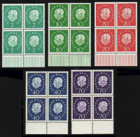 302-306 Heuss 5 Werte, Unterrand-Viererblock, Satz ** - Unused Stamps