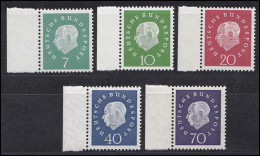302-306 Heuss 5 Werte, Seitenrand Links, Satz ** Posfrisch Ungefaltet - Unused Stamps