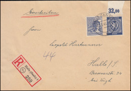 935P OR Ndgz Ziffer Mit 957 Arbeiter 80 Pf Orts-R-Brief HALLE/SAALE 23.2.1948 - Altri & Non Classificati