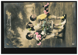 Ansichtskarte Namenstag Kinder Bringen Blumen, Coloriert, CREFELD 31.3.1913 - Other & Unclassified