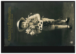 Foto-Ansichtskarte Namenstag Kind Mit Blumen Und Brief, FORSTMÜHLE 25.6.1913 - Sonstige & Ohne Zuordnung