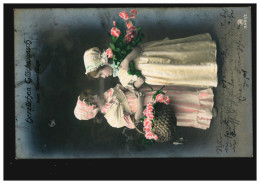 Foto-Ansichtskarte Namenstag Mädchen Mit Rosen, Coloriert, BRILON 16.1.1914 - Autres & Non Classés