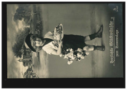 Foto-Ansichtskarte Namenstag Junge Mit Kuchen Rosen, Mit K.B. BAHNPOST 15.9.1912 - Other & Unclassified