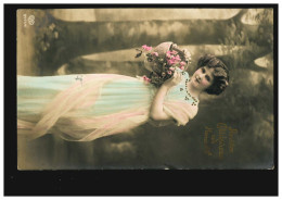 Ansichtskarte Namenstag Frau Mit Blumenkorb, Coloriert. M.GLADBACH 28.6.1913 - Autres & Non Classés