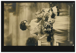 Foto-Ansichtskarte Namenstag Frau Mit Tochter Und Blumen, STOMMELN 21.7.1912 - Other & Unclassified