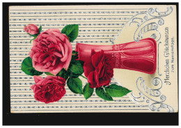 Ansichtskarte Namenstag Rote Vase Mit Roten Rosen, MAUER Bei WIEN Um 1910 - Autres & Non Classés