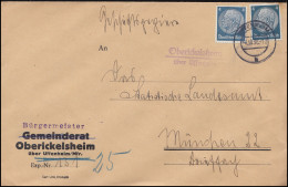 Landpost-Stempel Oberickelsheim über UFFENHEIM 4.10.1936 Auf Brief Nach München - Covers & Documents