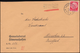 Landpost-Stempel Simonshofen über LAUF A. PEGNITZ 1.7.36 Auf Brief Nach München - Lettres & Documents