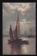 Künstler-AK Segelschiff Vor Dem Hafen, Verlag Rehn & Linzen, ERFURT 22.4.1912 - Zonder Classificatie