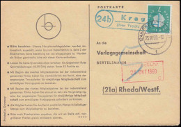 Blaugrüner Landpost-O Kreu über PREETZ (HOLSTEIN) 25.10.60, Postkarte Nach Rheda - Autres & Non Classés