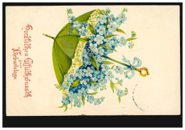 Prägekarte Veilchenblumen Im Regenschirm, FRIEDENAU 7.3.1908 - Sonstige & Ohne Zuordnung