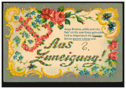 Prägekarte Aus Zuneigung! Blumenanker Rosen Veilchen, BERLIN SW 61 L 28.7.1905 - Autres & Non Classés