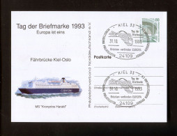 "BUNDESREPUBLIK DEUTSCHLAND" 1993, Privatpostkarte "Faehrbruecke Kiel-Oslo" Mit SSt. "KIEL" (L2015) - Privatpostkarten - Gebraucht