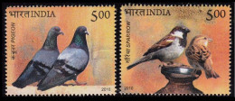 India 2010 MNH 2v, Birds, Pigeon, Sparrow - Tauben & Flughühner