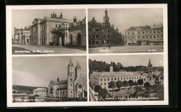 AK Amstetten, Bahnhof, Rathaus, Herz-Jesu-Kirche U. Institut U. Kirche D. Ehrw. Schulschwestern  - Altri & Non Classificati