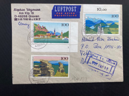 LETTRE Par Avion Pour IRAN TP ALPEN 100 + MAINTAL 100 + ERZGEBIRGE 100 OBL.25 7 94 GREVEN - Cartas & Documentos