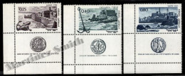 Israel 1976 Yvert 330-32, Ancient Ports, Ancient Coins Tabs - Lower Right Corner  - MNH - Unused Stamps (with Tabs)