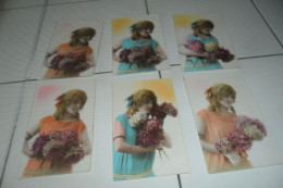 LOT 8 CPA FEMME AVEC FLEURS - Frauen