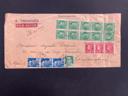 LR PROVISOIRE Par Avion Pour ALGERIE TP CERES DE MAZELIN 2F X10 + 1F X3 OBL. HEX Tiretée16-6 1948 GISORS (EURE) CP N°10 - 1921-1960: Modern Tijdperk