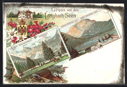 Lithographie Ebensee, Kaiserl. Jagdschloss, Hinterer U. Vorderer See D. Langbath-Seen, Wappen  - Autres & Non Classés