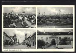 AK Zistersdorf, Erdöltürme Auf Dem Ölfeld, Strassenpartie Mit Pferdekutsche, Schloss, Blick über Die Dächer  - Altri & Non Classificati