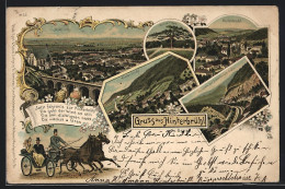 Lithographie Hinterbrühl, Blick Auf Mödling, Breite Föhre, Klausen Mit Elektrischer Bahn, Pferdekutsche  - Autres & Non Classés