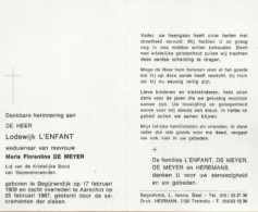 Lodwijk L'enfant Geb Te Begijnendijk Op 17 Feb 1909 Overl Te Aarschot Op 25 Feb 1987 - Altri & Non Classificati