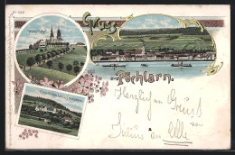 Lithographie Pöchlarn, Maria-Taferl, Kaiserliches Schloss Artstetten, Panorama Mit Dampfern  - Altri & Non Classificati