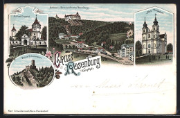 Lithographie Rosenburg I. Kampthal, Hotel Rosenburg, Wallfahrtskirche Maria Dreieichen, Schloss, Ruine Schauenstein  - Sonstige & Ohne Zuordnung