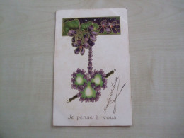 Carte Postale Ancienne En Relief JE PENSE A VOUS Violettes - Blumen