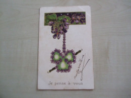 Carte Postale Ancienne En Relief JE PENSE A VOUS Violettes - Fleurs