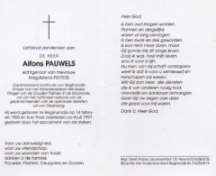 Alfons Pauwels Geb Te Begijnendijk Op 14 Feb 1903 Overl Oop 4 Juloi 1997 - Other & Unclassified